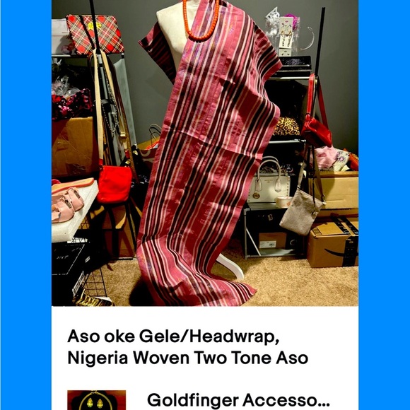 Aso oke Gele/Headwrap, Nigeria Woven Two Tone Aso Oke For Africa Wedding Attire - Picture 2 of 3